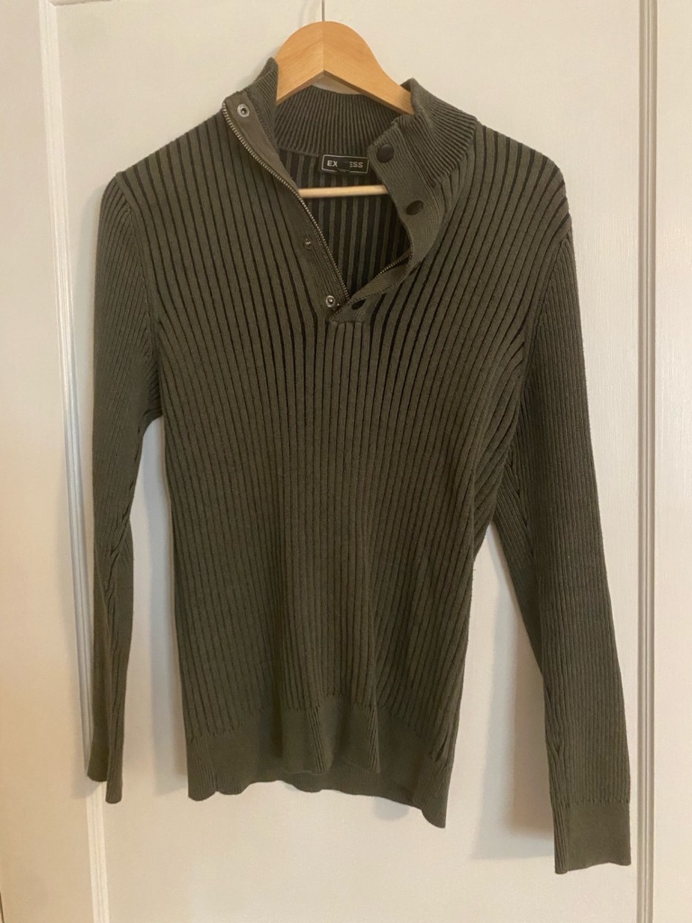 Express Olive Green Ribbed Zip-Up Sweater